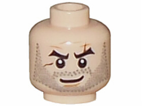 Világos Nugát Minifigura Fej - Borostával és Sebhelyekkel (sw0396 feje)
