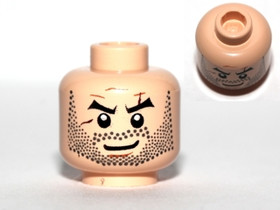 Világos Nugát Minifigura Fej - Borostával és Sebhelyekkel (sw0468 feje)