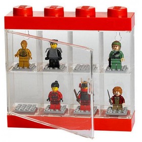 Minifigura kiállító, tároló doboz piros, 8 minifigurához