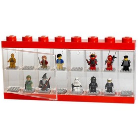 Minifigura kiállító, tároló doboz piros, 16 minifigurához