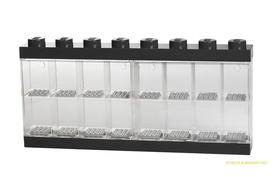 Minifigura kiállító, tároló doboz fekete, 16 minifigurához