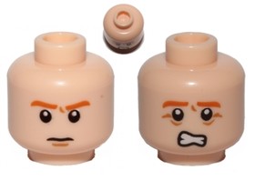 Világos Testszínű Minifigura Fej - Dupla festéssel, Morcos és Ijedt arccal