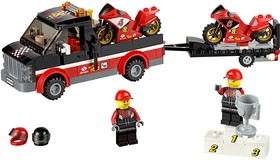 Versenymotor-szállító kamion