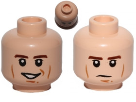 Világos nugát minifigura fej, kétarcú (mosolygós/komor)