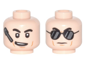 Világos nugát minifigura fej, kétarcú (headsetes/napszemüveges)
