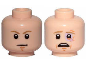 Világos nugát minifigura fej, kétarcú (komor/monoklis)