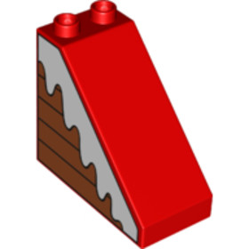 Piros 4x2x3 DUPLO Lejtő - Bal Oldalán Behavazott Deszkák Minta