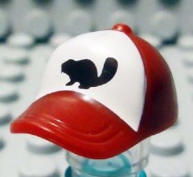 Sötétpiros Minifigura Baseball Sapka - Fekete Hód mintával