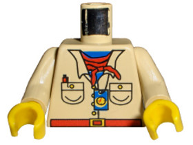 Bézs Minifig Felsőrész, Felfedező Sivatagi Safari Ruha Piros Kendő és Iránytű