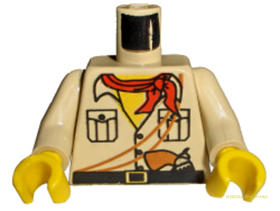 Bézs Minifig Felsőrész, Felfedező Sivatagi Safari Ruha Piros Kendő és Pisztoly