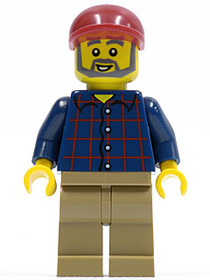 Plaid Button Shirt, Dark Tan Legs, Dark Red Short Bill Cap, Dark Bluish Gray Beard and Eyebrows
