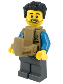 Camper - Male, Dark Tan Vest over Dark Azure Shirt, Dark Bluish Gray Legs, Black Tousled Hair, Dark 