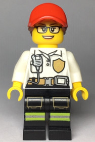 Fire - Female White Shirt with Fire Logo Badge and Belt, Reflective Stripes on Black Legs, Red Cap w