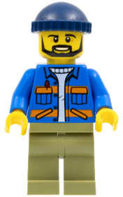 Dock Worker, Male, Blue Jacket with Diagonal Lower Pockets and Orange Stripes, Olive Green Legs, Dar