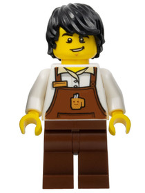 Barista - Male, Reddish Brown Apron with Cup and Name Tag, Black Hair