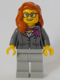 Scientist - Female, Dark Bluish Gray Jacket with Magenta Scarf, Dark Orange Female Hair over Shoulde