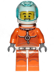 Astronaut - Male, Orange Spacesuit with Dark Bluish Gray Lines, Trans Light Blue Large Visor, Stubbl