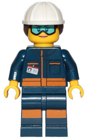 Ground Crew Technician - Female, Dark Blue Jumpsuit, White Construction Helmet with Dark Brown Ponyt