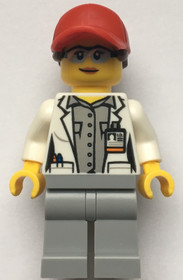 Scientist - Female, Red Cap with Ponytail Hair, Blue Goggles and Light Bluish Gray Legs