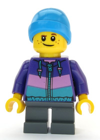Boy - Dark Purple Jacket, Dark Bluish Gray Short Legs, Ski Beanie Hat