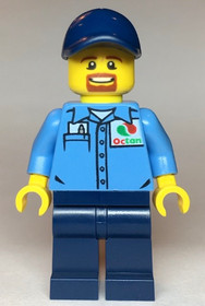 Gas Station Worker - Medium Blue Shirt with 'Octan' Logo, Dark Blue Legs and Cap