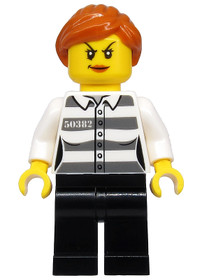 Police - Jail Prisoner 50382 Prison Stripes, Female, Black Legs, Scowl with Peach Lips, Orange Ponyt