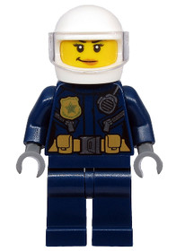Police - ATV Driver Female, Leather Jacket with Gold Badge and Utility Belt, White Helmet, Trans-Cle