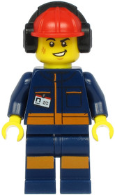 Airport Flagman - Male, Red Helmet with Earmuffs, Dark Blue Jumpsuit with Orange Stripes