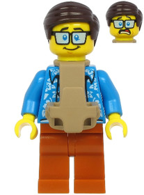 Plane Passenger - Male, Dark Brown Hair, Dark Azure Hawaiian Shirt, Dark Orange Legs, Baby Carrier