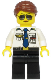 Pilot - Female, Reddish Brown Hair, White Shirt with Dark Blue Tie, Black Legs