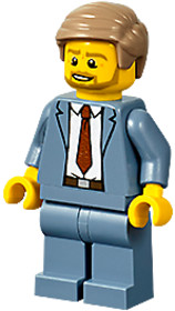 Plane Passenger - Male, Sand Blue Suit, Dark Red Tie, Dark Tan Hair Short Combed Sideways, Beard