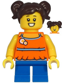 Madison (Maddy) Yea - Girl, Orange Halter Top Dress, Blue Short Legs, Dark Brown Hair
