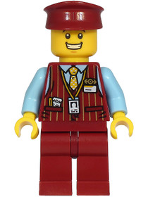 Tram Driver - Male, Dark Red Vest, Bright Light Blue Shirt, Dark Red Legs, Dark Red Hat