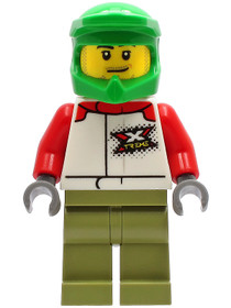 Wheelchair Athlete - Male, White Jacket with 'XTREME' Logo, Olive Green Legs, Bright Green Dirt Bike
