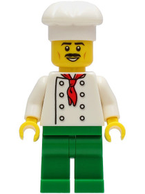 Chef - White Torso with 8 Buttons, No Wrinkles Front or Back, Green Legs, White Chef Toque