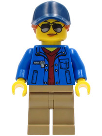 Ground Crew - Female, Blue Jacket over Dark Red V-Neck Sweater, Dark Tan Legs, Dark Blue Cap with Da
