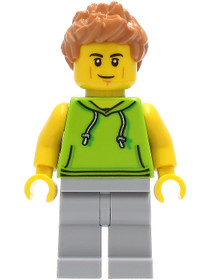 Car Driver - Male, Lime Hoodie, Light Bluish Gray Legs, Medium Nougat Hair