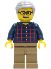 Man - Dark Blue Plaid Button Shirt, Dark Tan Legs, Light Bluish Gray Hair
