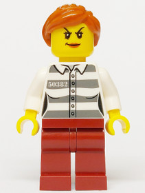 Police - Jail Prisoner 50382 Prison Stripes, Female, Dark Red Legs, Scowl with Peach Lips, Orange Po