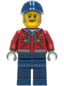 Truck Driver - Male, Dark Red Hooded Sweatshirt, Dark Blue Legs, Dark Blue Cap