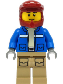 Wildlife Rescue Explorer - Male, Blue Jacket, Dark Red Helmet, Dark Tan Legs with Pockets, Thin Grin