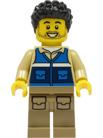 Wildlife Rescue Worker - Male, Blue Vest with 'RESCUE' Pattern on Back, Dark Tan Legs with Pockets, 