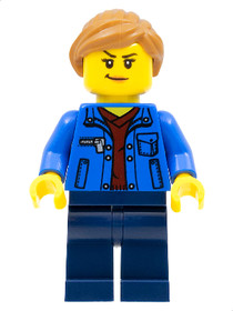 Stuntz Spectator - Female, Blue Jacket over Dark Red V-Neck Sweater, Dark Blue Legs, Medium Nougat P