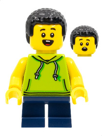Stuntz Spectator - Child Boy, Lime Hoodie, Dark Blue Short Legs, Black Coiled Hair