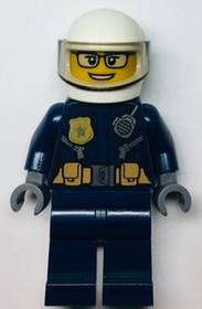 Police - City Motorcyclist Female, Leather Jacket with Gold Badge and Utility Belt, White Helmet, Tr