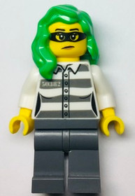 Police - Jail Prisoner 50382 Prison Stripes, Female, Dark Bluish Gray Legs, Frown with Black Mask, G