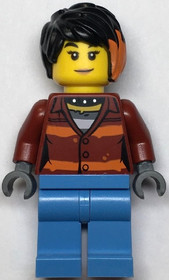 Police Crook, Female - Daisy Kaboom Dark Red Torso with Orange Stripes. and Bright Light Blue Legs