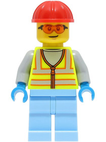 Space Engineer - Male, Neon Yellow Safety Vest, Bright Light Blue Legs, Red Construction Helmet, Ora