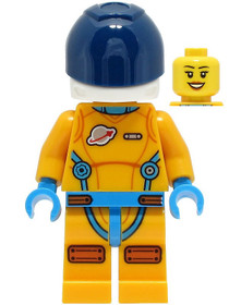 Lunar Research Astronaut - Female, Bright Light Orange and Dark Azure Suit, White Helmet, Dark Blue 