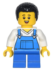 Farmer - Boy, Blue Overalls over V-Neck Shirt, Blue Short Legs, Black Coiled Hair, Freckles and Smal
